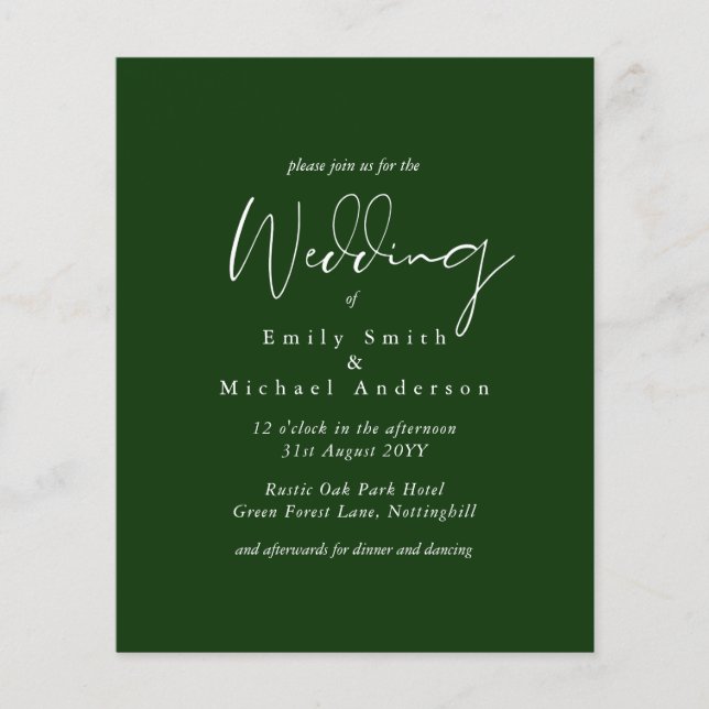 Lámina BODA DE PRESUPUESTO Colores Invitación de oliva de (Anverso)