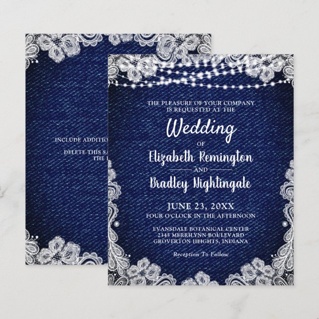 Lámina Boda de presupuesto Denim Lace String Lights (Anverso / Reverso)