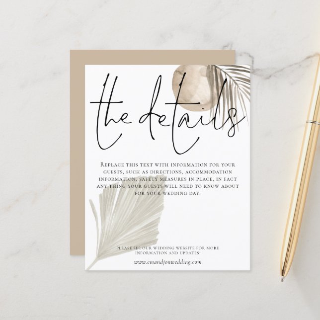 Lámina Boda de presupuesto detalla la hierba Boho Pampas (Anverso/Reverso In Situ)