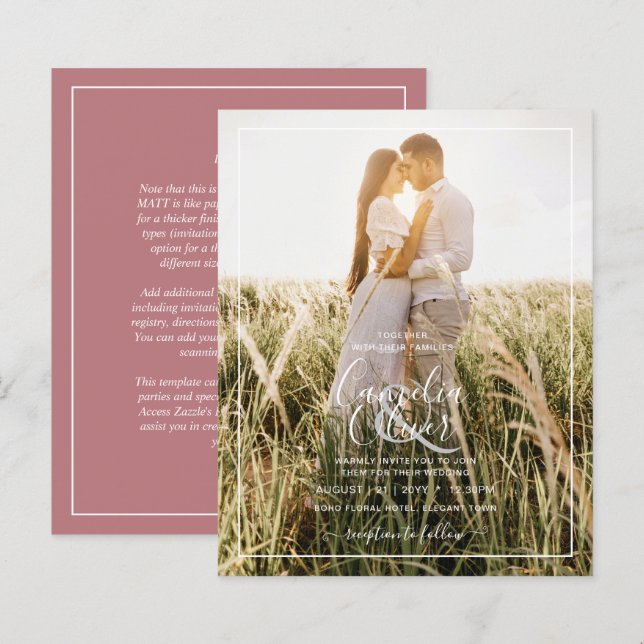 Lámina BODA DE PRESUPUESTO Dusty Rosa Foto SOBRELADO (Anverso / Reverso)