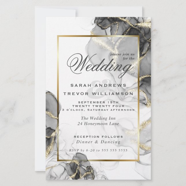 Lámina Boda de presupuesto elegante Tinta de Alcohol de O (Anverso)