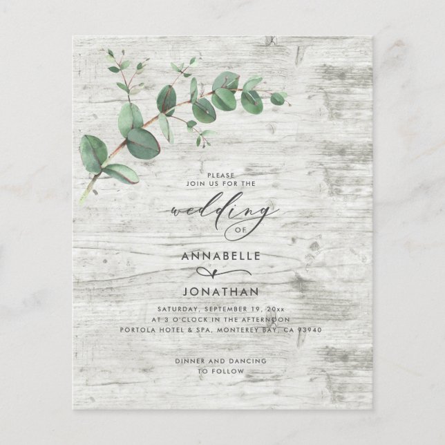 Lámina boda de presupuesto Eucalyptus Invitación a la mad (Anverso)