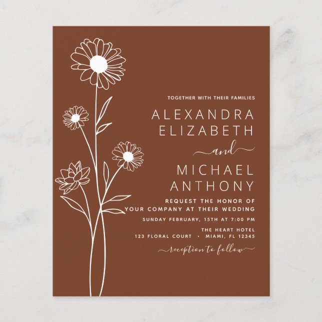 Lámina Boda de presupuesto Floral Botánica Minimalista (Anverso)