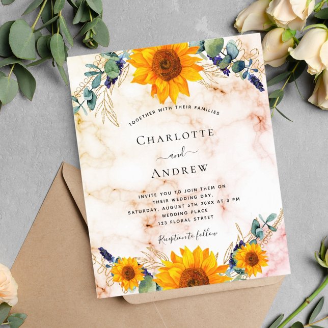 Lámina Boda de presupuesto girasoles rústicos de mármol e (Subido por el creador)