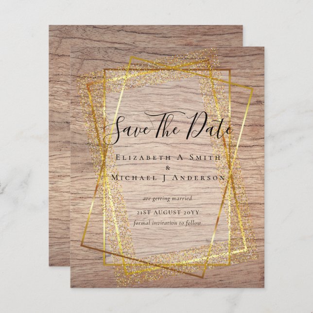 Lámina BODA DE PRESUPUESTO GUARDAR FECHAS Purpurina Oro G (Anverso / Reverso)