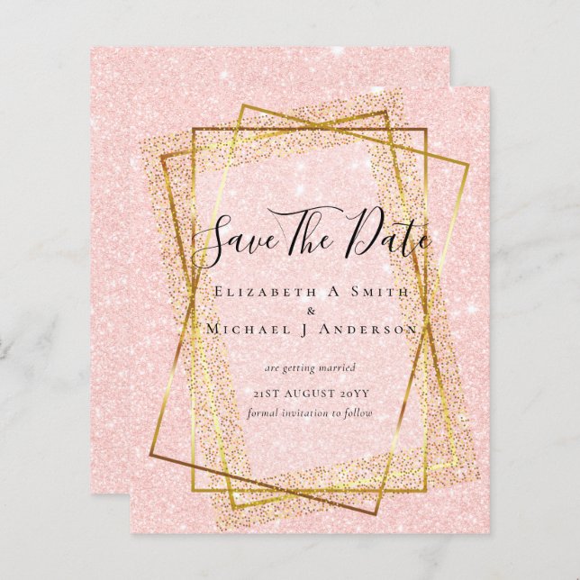 Lámina BODA DE PRESUPUESTO GUARDAR FECHAS Purpurina Oro G (Anverso / Reverso)