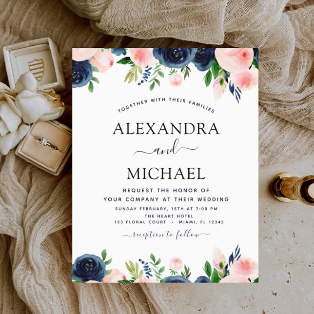 Lámina Boda de presupuesto Marina Azul Rubor Floral rosa (Subido por el creador)