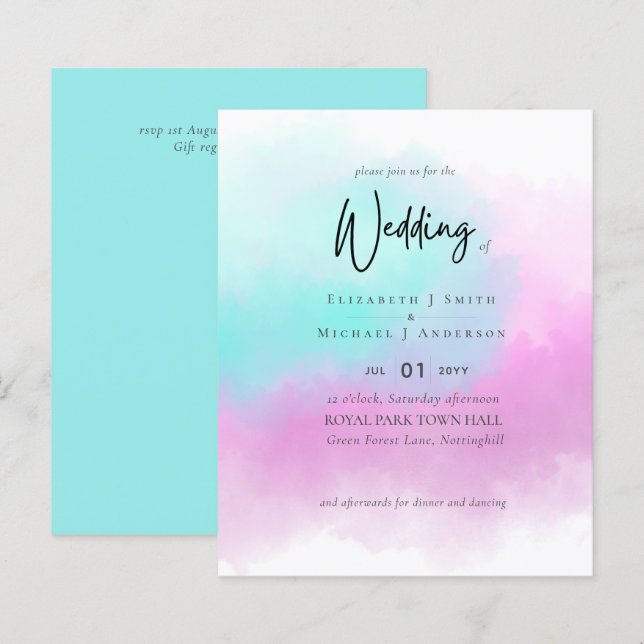 Lámina Boda de presupuesto moderno azul rosado simple de  (Anverso / Reverso)