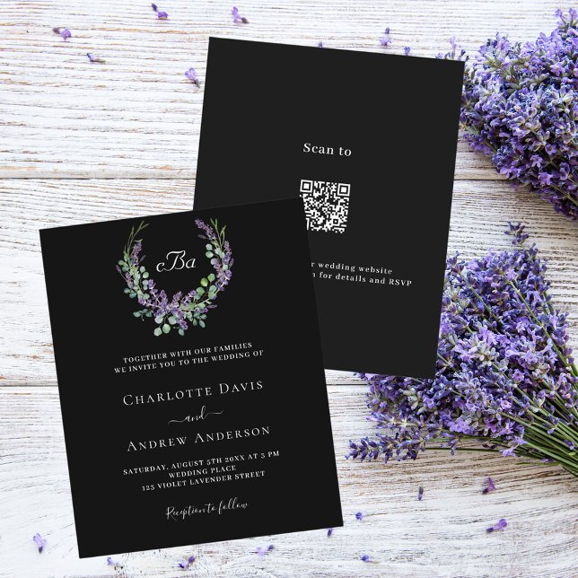 Lámina Boda de presupuesto QR RSVP con flores de lavanda  (Subido por el creador)