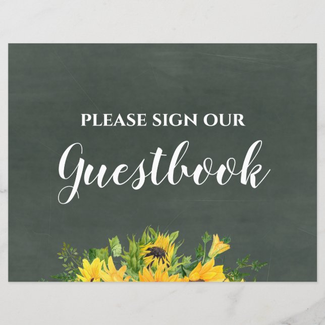 Lámina Boda de presupuesto Rótulo Guestbook Chalk Sunflow (Anverso)