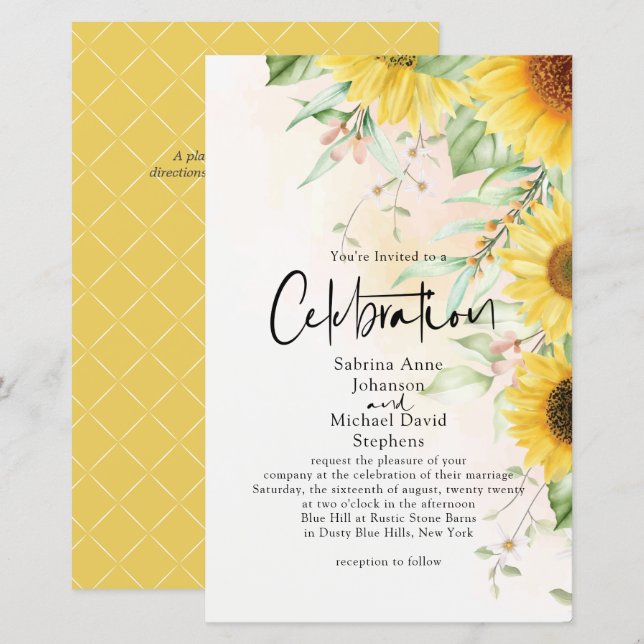 Lámina Boda de presupuesto Rústico Girasol amarillo dorad (Anverso / Reverso)
