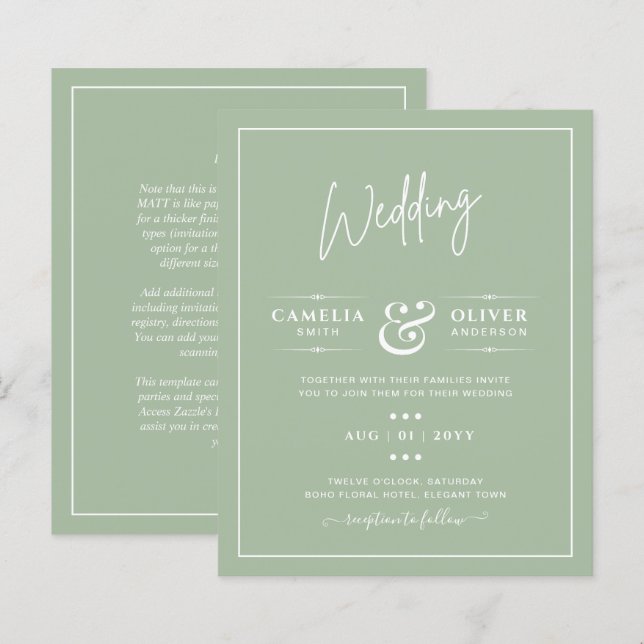 Lámina BODA DE PRESUPUESTO Sage Apple Green Monocrome Tex (Anverso / Reverso)