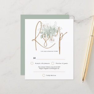 Lámina Boda de presupuesto Sage Foliage Gold Script RSVP