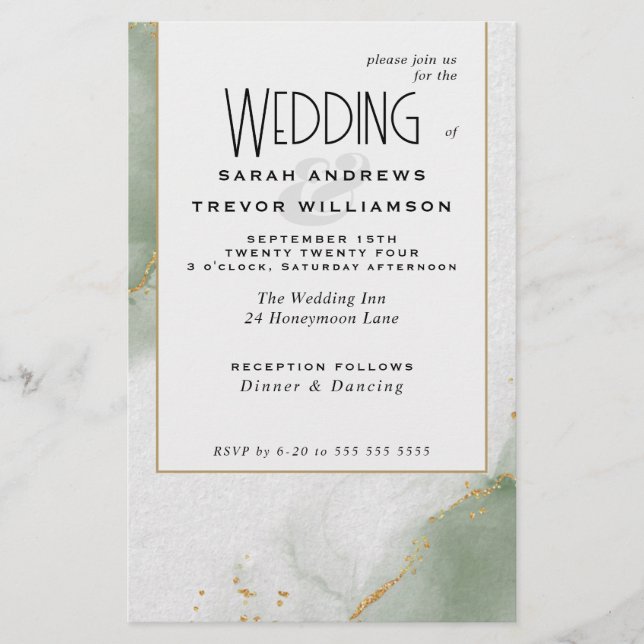 Lámina Boda de presupuesto Sage Green Abstract Skies (Anverso)