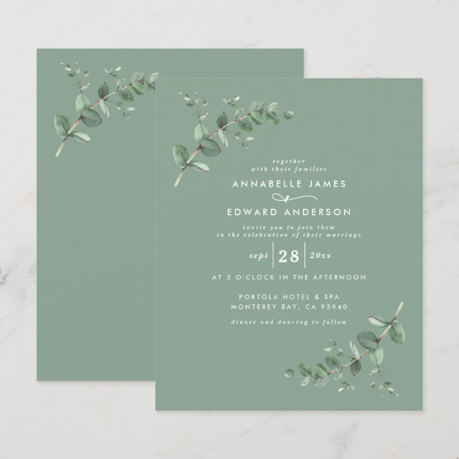 Lámina Boda de presupuesto sage verde Eucalyptus botánico (Anverso / Reverso)