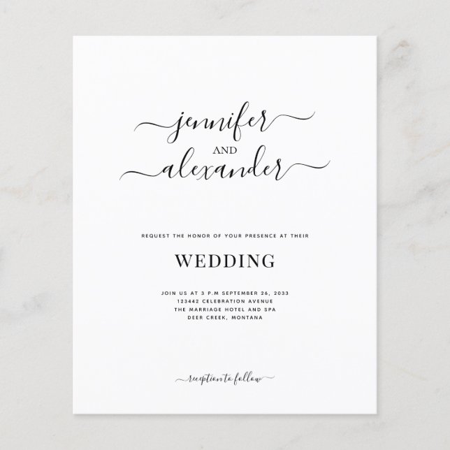 Lámina Boda de presupuesto todo en una caligrafía (Anverso)