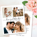 Lámina Boda de Presupuestos Amor y Gracias Collage Gracia<br><div class="desc">Económico, Moderno, Elegante Amor y Gracias Script 3 Boda de Collage de fotos Gracias tarjeta delgada personalizada de bajo presupuesto. Elegante plantilla de agradecimiento boda con 3 fotos en la parte delantera y 1 foto en la parte posterior. ***POR FAVOR, TEN EN CUENTA QUE! *** PAPEL PRESUPUESTARIO/VOLADOR ES PAPEL DELGADO....</div>