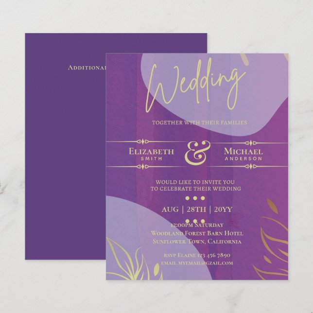 Lámina Boda de Presupuestos Invitar a Lavender Oro Morado (Anverso / Reverso)