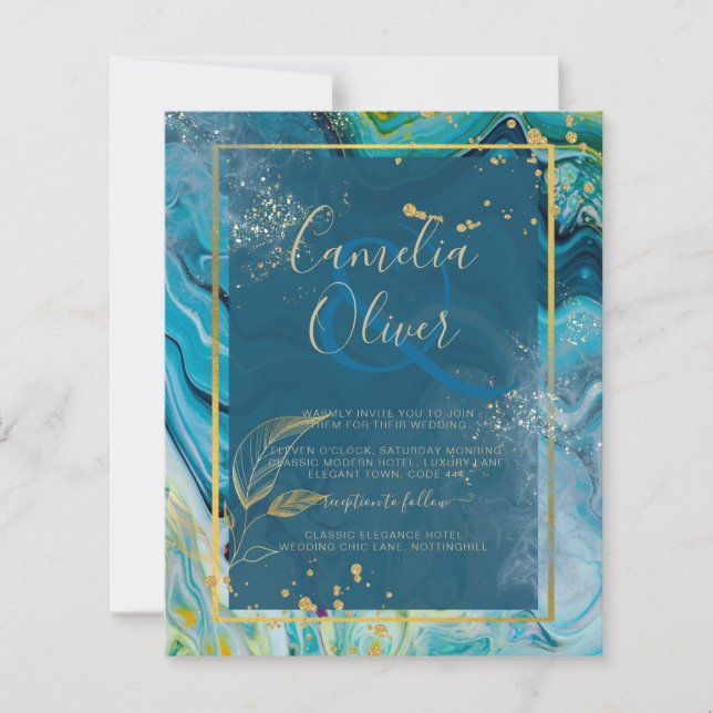 Lámina Boda de resumen de Peacock Blue Gold INK (Anverso)