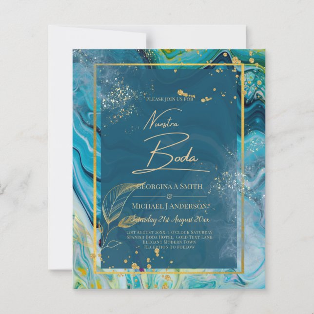 Lámina Boda de resumen de Peacock Blue Gold INK (Anverso)