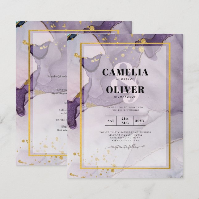 Lámina Boda de resumen de tinta para alcohol púrpura y po (Anverso / Reverso)