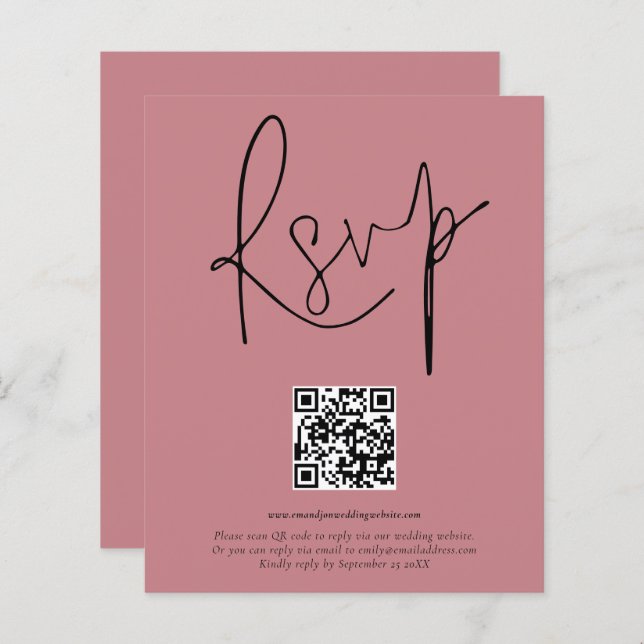 Lámina Boda de script de código QR de presupuesto Rosa RS (Anverso / Reverso)