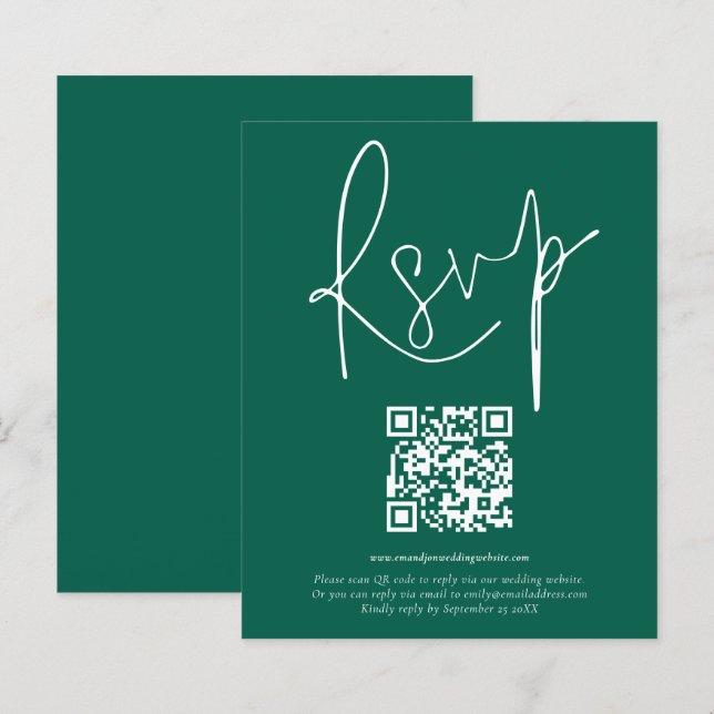 Lámina Boda de script de código QR de presupuesto RSVP de (Anverso / Reverso)
