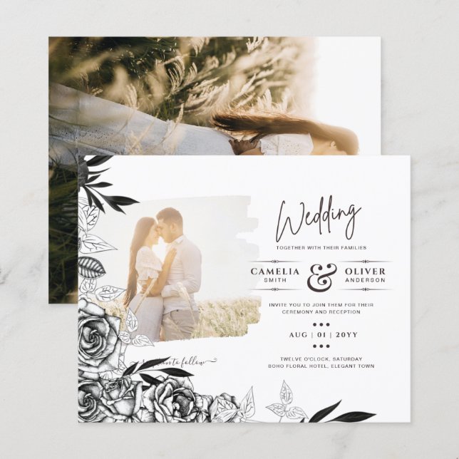 Lámina Boda de superposición de foto de Rosas blancos neg (Anverso / Reverso)