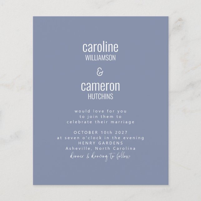 Lámina Boda de tipografía moderna de Budget Periwinkle (Anverso)