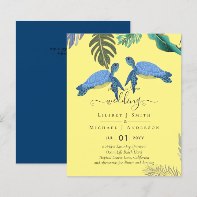 Lámina Boda de Tortugas Marinas Azul Amarillo (Anverso / Reverso)