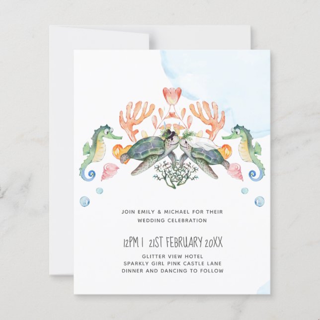 Lámina Boda de tortugas marinas con novia y novio (Anverso)