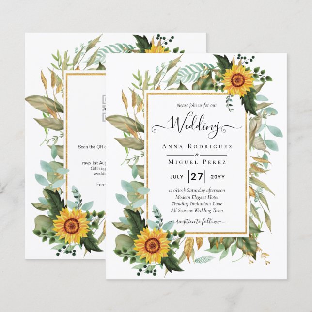 Lámina BODA de vegetación de girasoles rústicos todo en 1 (Anverso / Reverso)