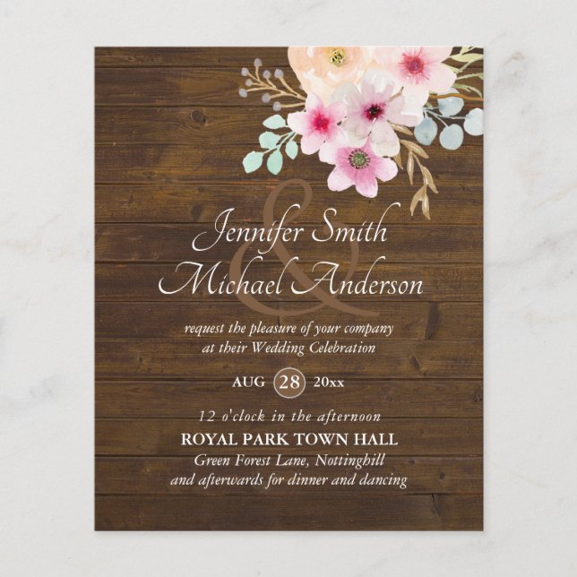 Lámina Boda de vegetación floral rosa de Rubor invita al  (Anverso)