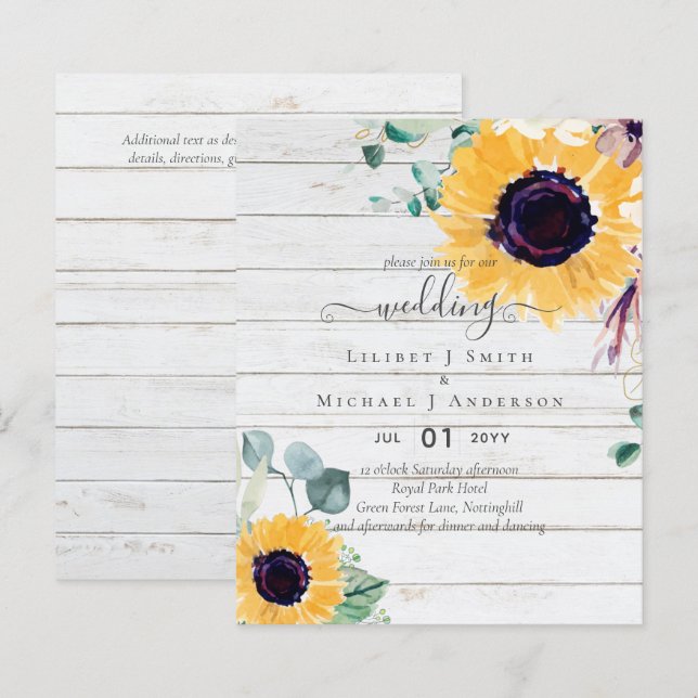 Lámina Boda de verano de girasoles Eucalyptus Greenerener (Anverso / Reverso)