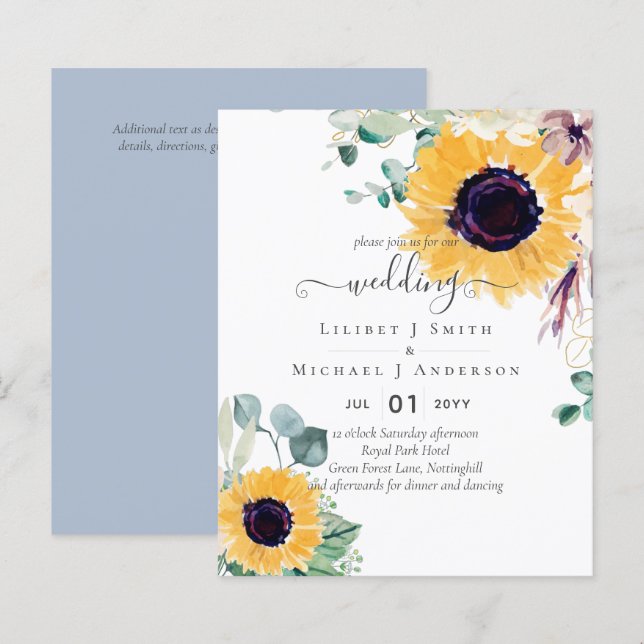 Lámina Boda de verano de girasoles Eucalyptus Greenerener (Anverso / Reverso)