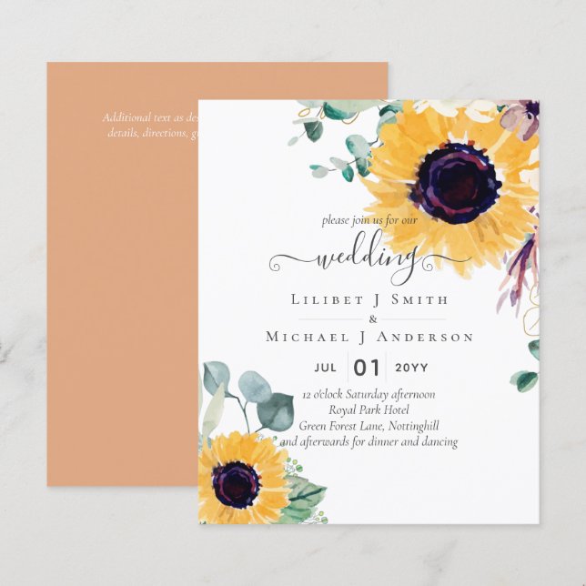 Lámina Boda de verano de girasoles Eucalyptus Greenerener (Anverso / Reverso)