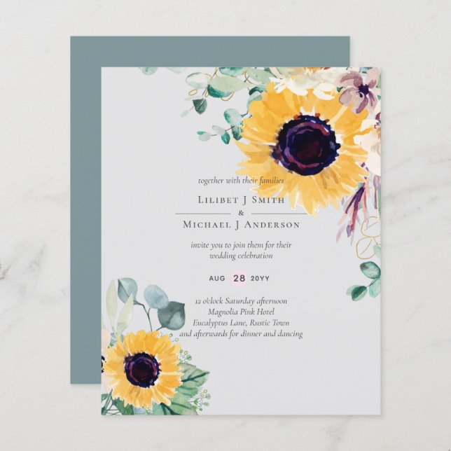 Lámina Boda de verano de girasoles Eucalyptus Greenerener (Anverso / Reverso)