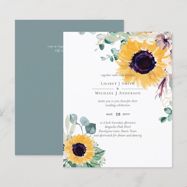 Lámina Boda de verano de girasoles Eucalyptus Greenerener (Anverso / Reverso)