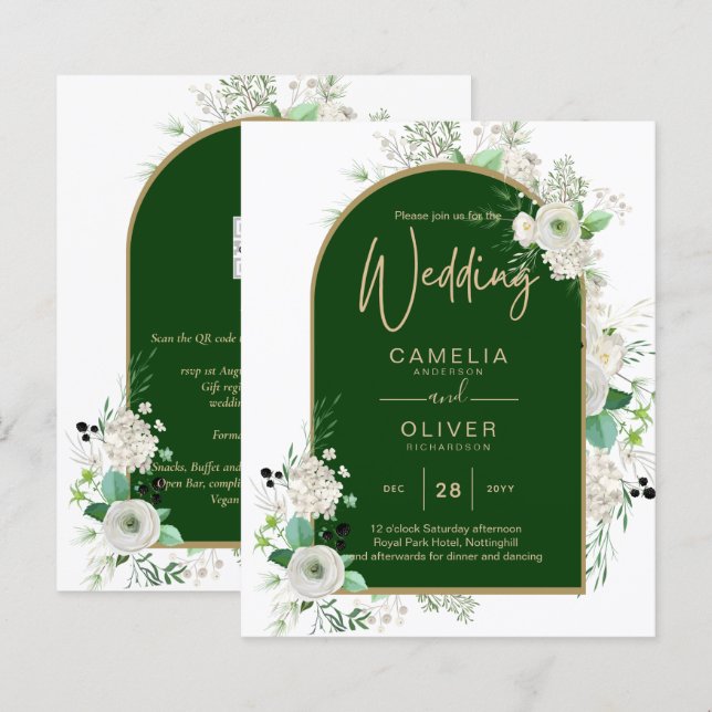 Lámina Boda de verano de verde esmeralda de rosas blancas (Anverso / Reverso)