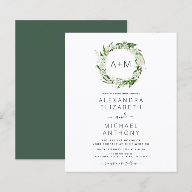 Lámina Boda de verde esmeralda monograma de presupuesto (Anverso / Reverso)
