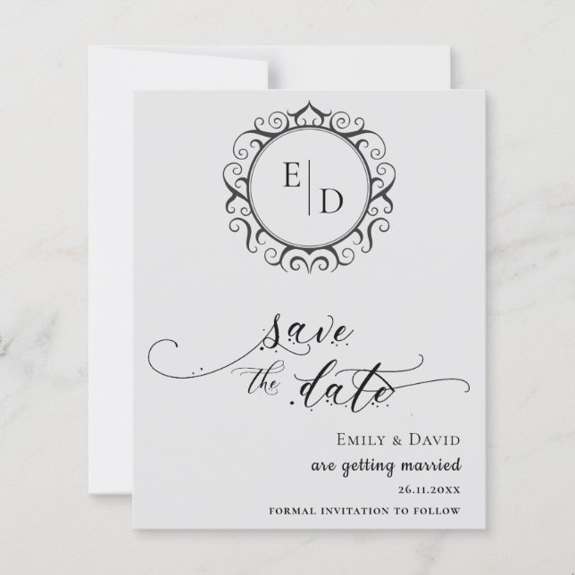 Lámina Boda de Whimsical en Monograma Blanco y Negro de P (Anverso)
