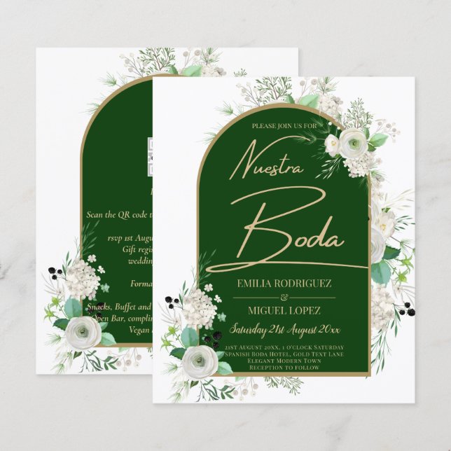 Lámina Boda del Arco Verde Esmeralda de Rosas Blancas (Anverso / Reverso)