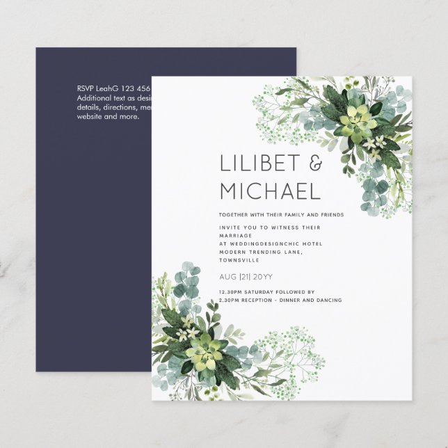 Lámina BODA del follaje de eucalipto verde (Anverso / Reverso)