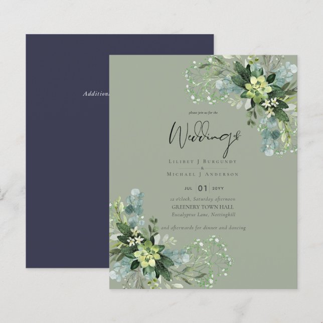 Lámina BODA del follaje de eucalipto verde (Anverso / Reverso)