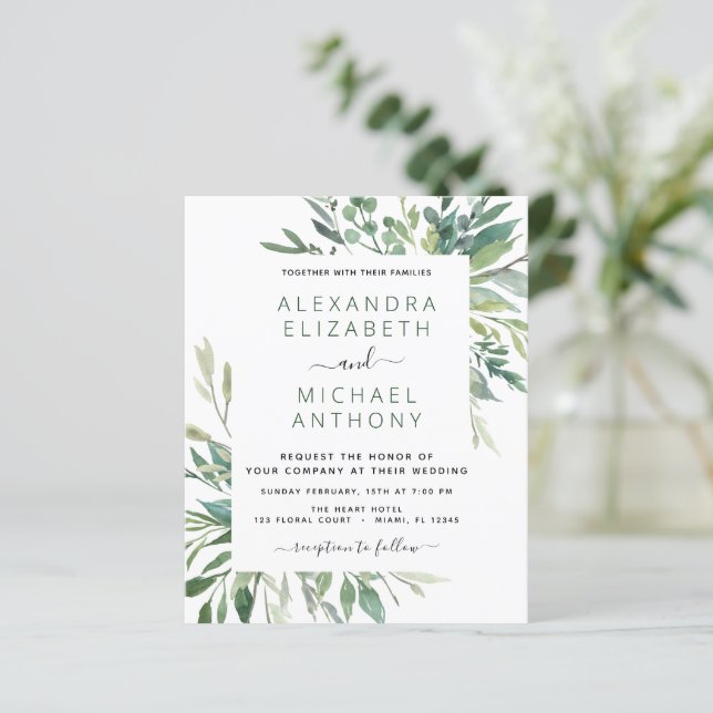 Lámina Boda del follaje de vegetación botánica de presupu (Anverso de pie)