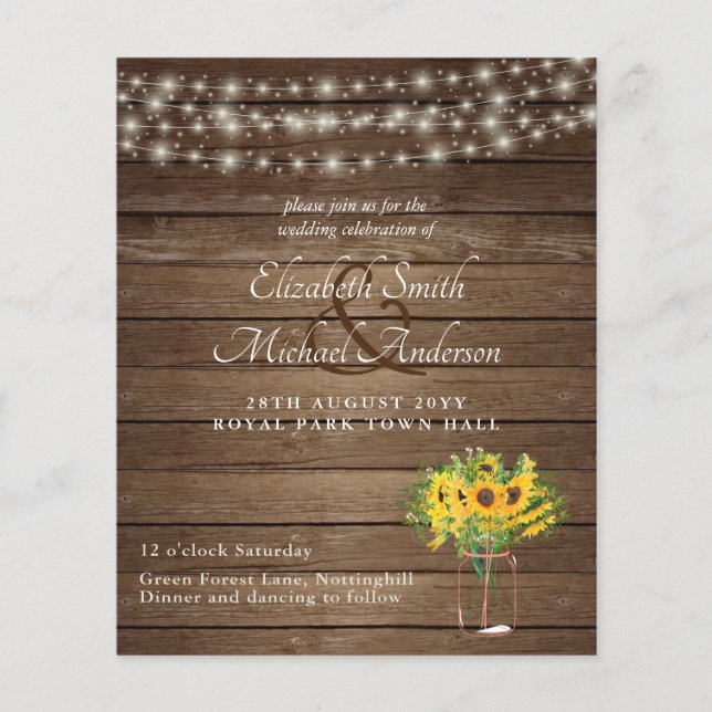 Lámina Boda del Sur Rústico de los girasoles del presupue (Anverso)