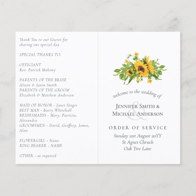 Lámina Boda del Sur Rústico de los girasoles del presupue (Anverso)