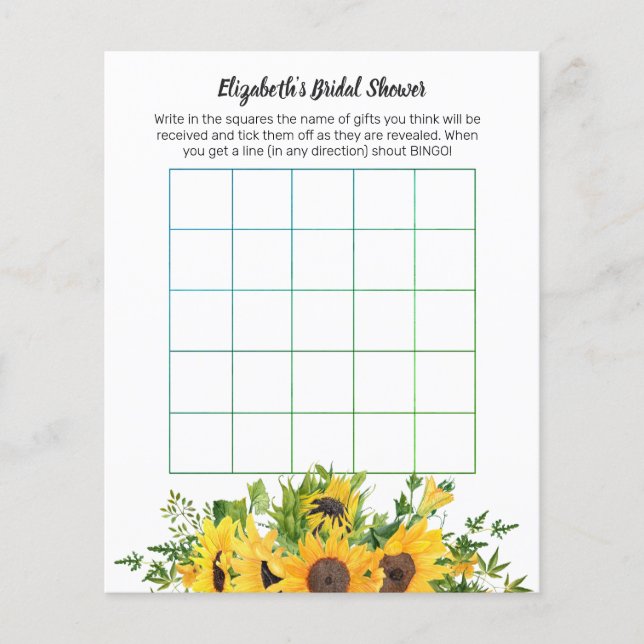 Lámina Boda del tema de los girasoles Ducha de novia Bing (Anverso)