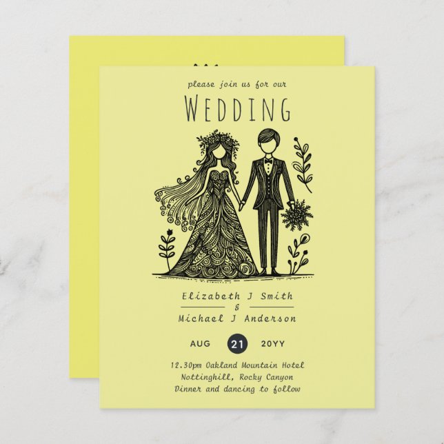 Lámina Boda dibujada a mano Personalizado Bride Groom Ama (Anverso / Reverso)