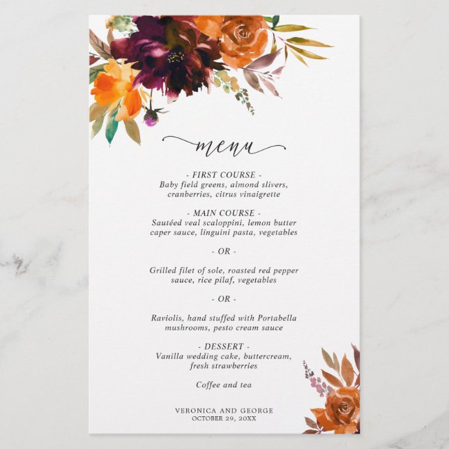 Lámina Boda elegante floral de otoño rústica (Anverso)